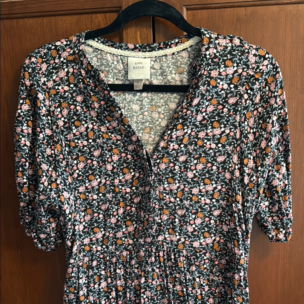 Knox Rose Black Floral Midi Dress with Pink and Orange Roses